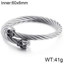 Punk Stainless Steel Men's Wire Skull Via Bangle