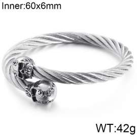Punk Stainless Steel Men's Wire Skull Via Bangle