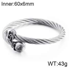 Punk Stainless Steel Men's Wire Skull Via Bangle