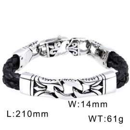 Pop Punk Stainless Steel Link Totem Leather Bracelet