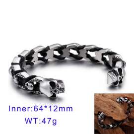 Men's Skull Oxidized Leather Braided Bangle