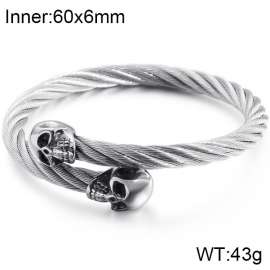 Punk Stainless Steel Men's Wire Skull Via Bangle